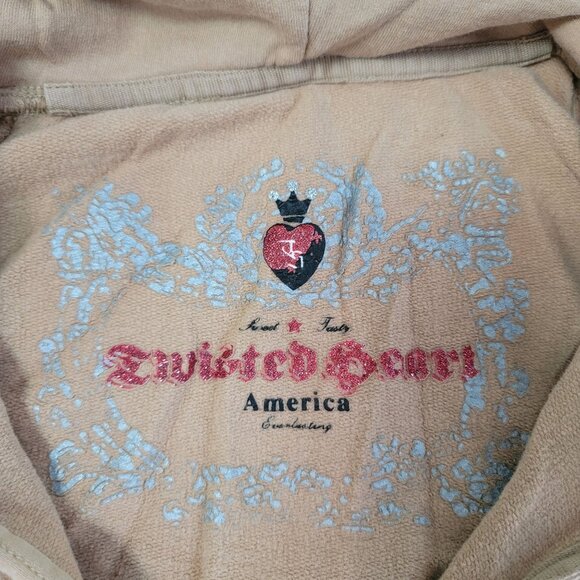 Twisted heart 90s Women's Beige Zip-Up Hoodie Embellished Graphic Size s - Picture 4 of 7